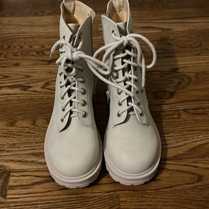 Cream lace up boots